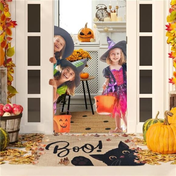 New 17x29" Halloween Door Mat - Black Cat 'Boo' Welcome Mat for‎ Indoor/Outdoor - Picture 7 of 8